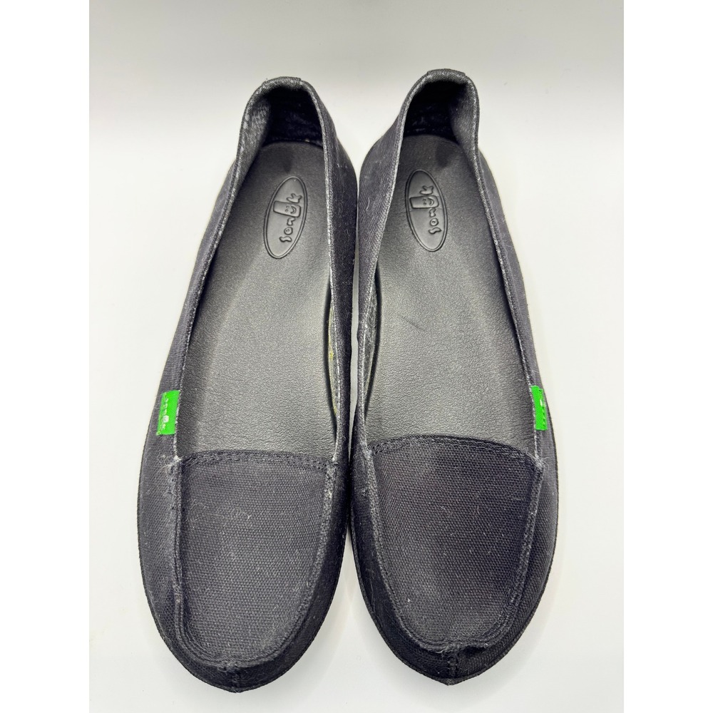Sanuk Sidewalk Surfer Black Canvas Studded Flat Shoes Womens 9 Moc Toe Slip On